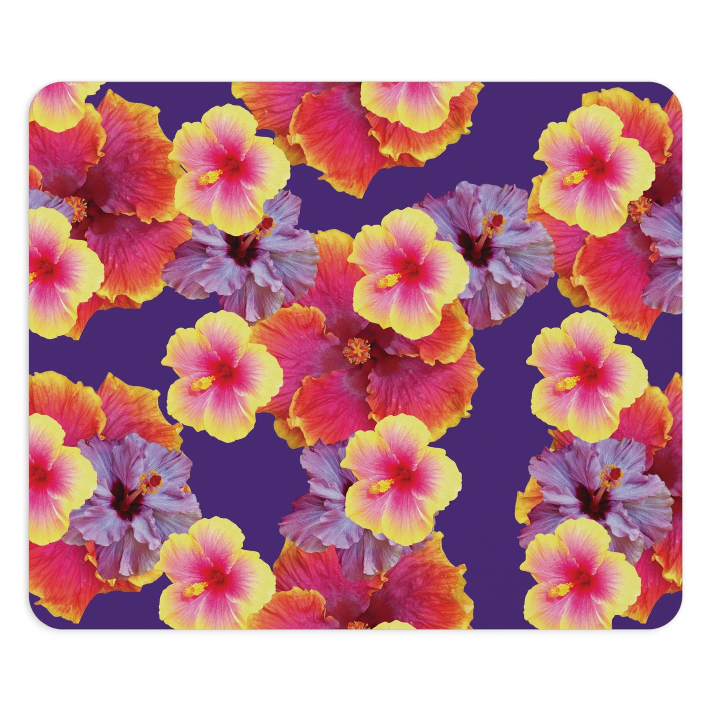 Tropical Mouse Pad, 2 Shapes - Floral Vibes for Home Office & Gamer / Hibiscua Mix, Purple