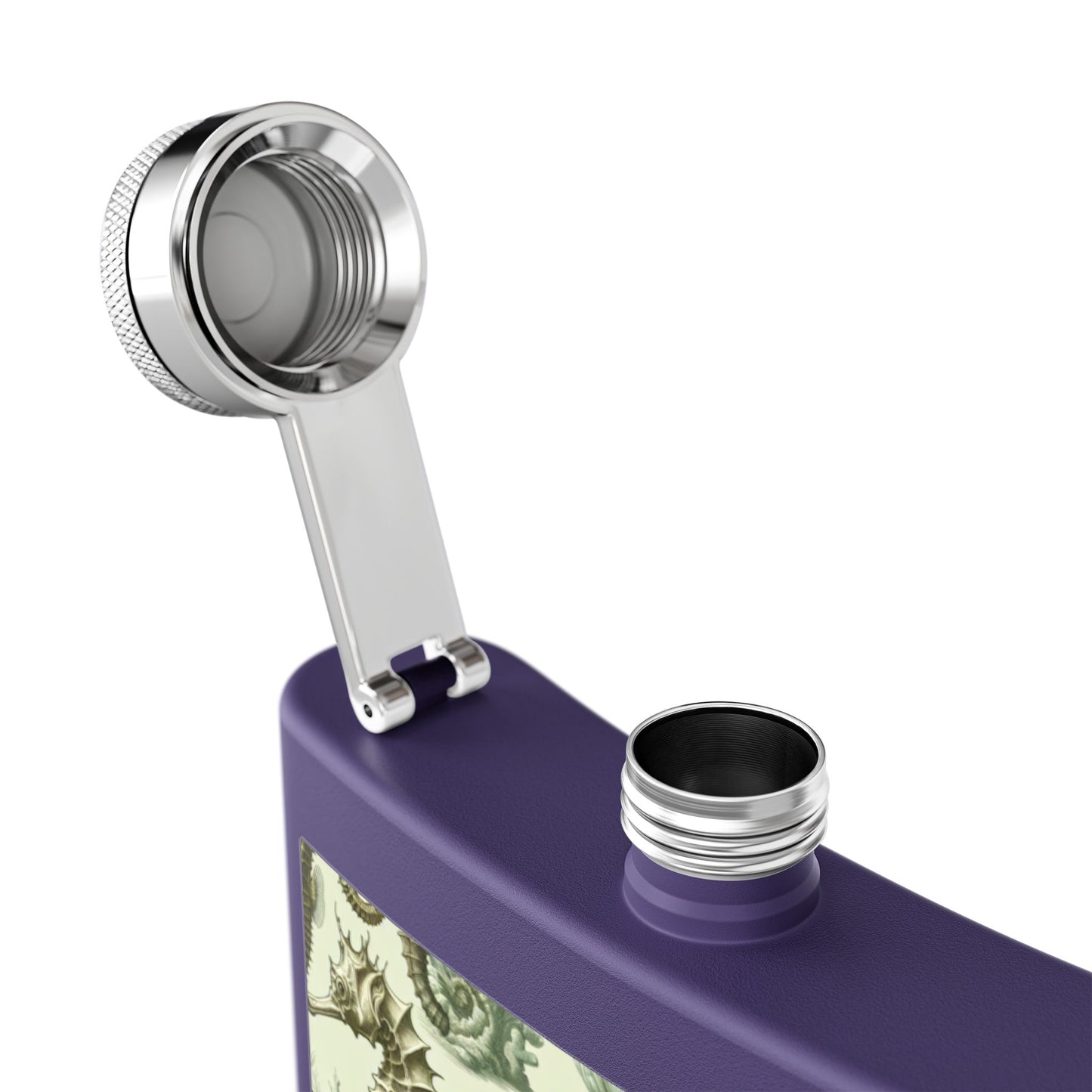 Tropical Stainless Steel 6 oz. Flask, Many Colors  – Green Toile Seahorses