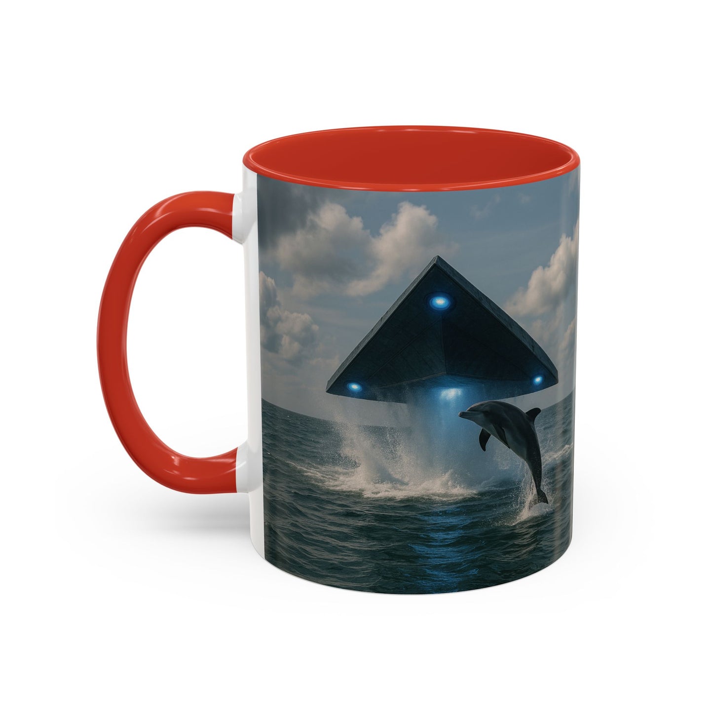 Accent Coffee Mug (11, 15oz), 8 Colors - UFO and Dolphin