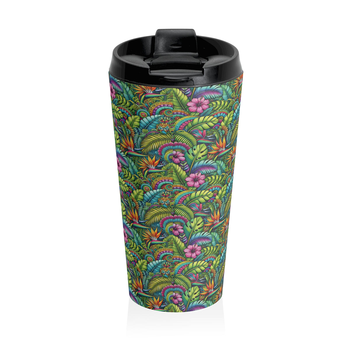 15 oz. Stainless Steel Travel Mug / Rainforest Blooms on Repeat