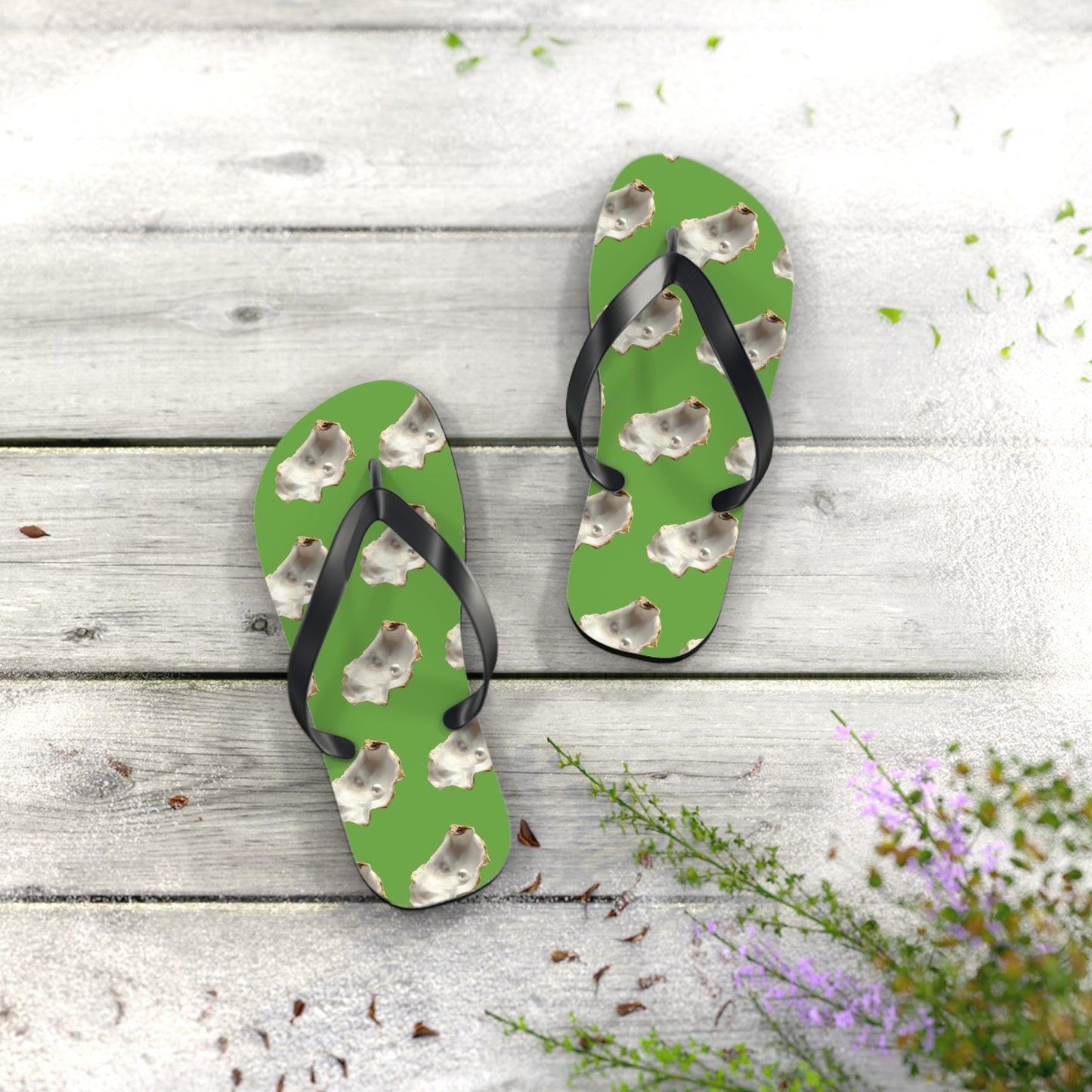 Flip Flops - White Pearl Oyster, green