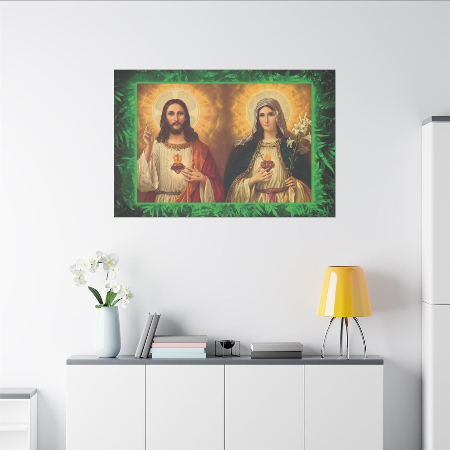 "Tropical Glow Jesus and Mary" Religious Canvas Artwork - Stretched Canvas Print / Byzantine Icons