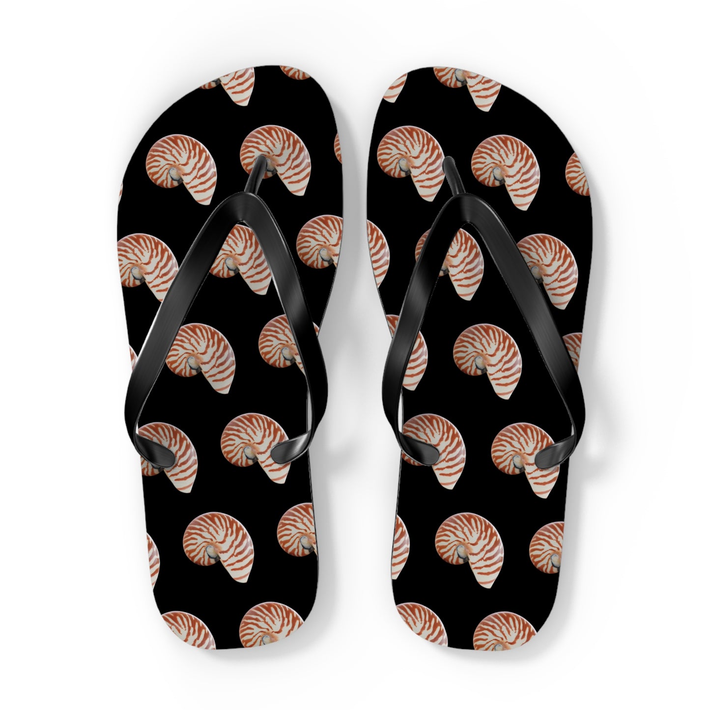 Flip Flops - Tiger Stripe Nautilus Shell, black