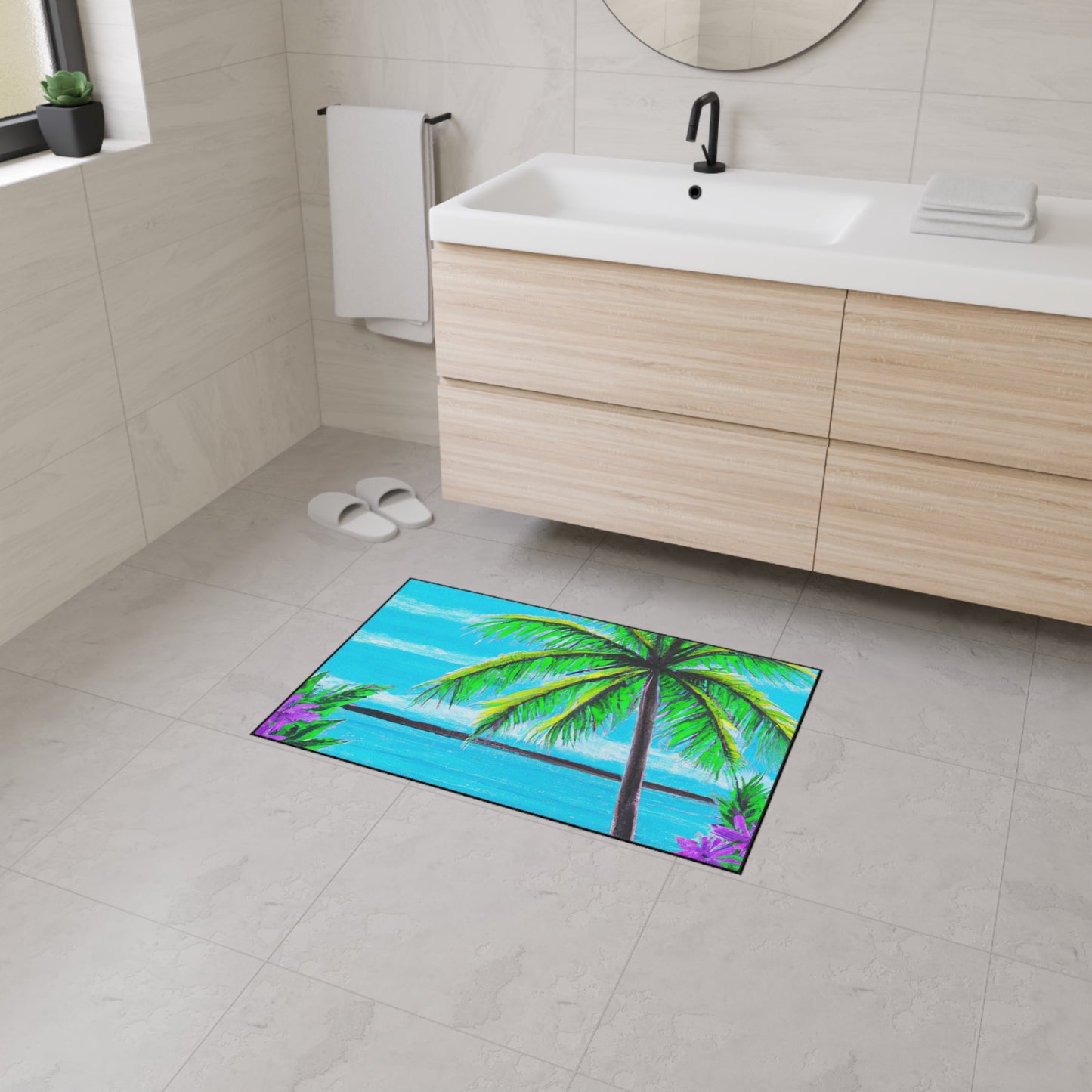 Heavy Duty Floor Mat, 5 Sizes – Tropical Area Rug for Home Décor / Calm Beach