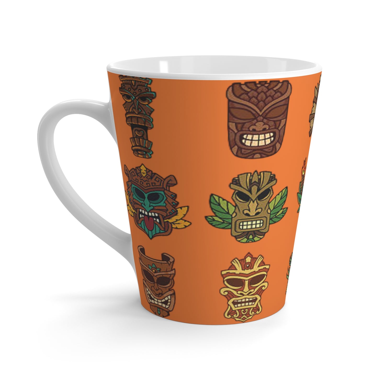 Latte White Mug - Tiny Tiki Dudes, Lt. Crusta Orange