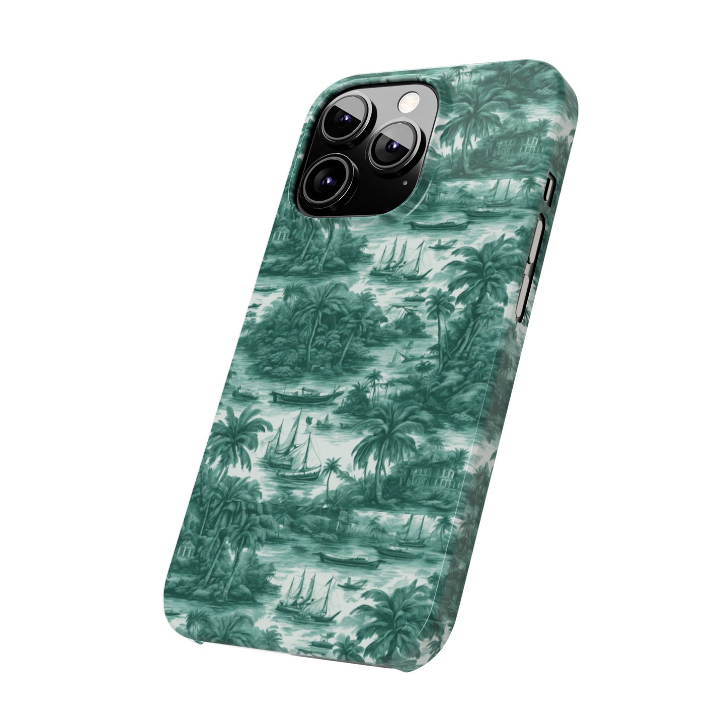 Slim Phone Cases - Tropical Toile #1, evergreen