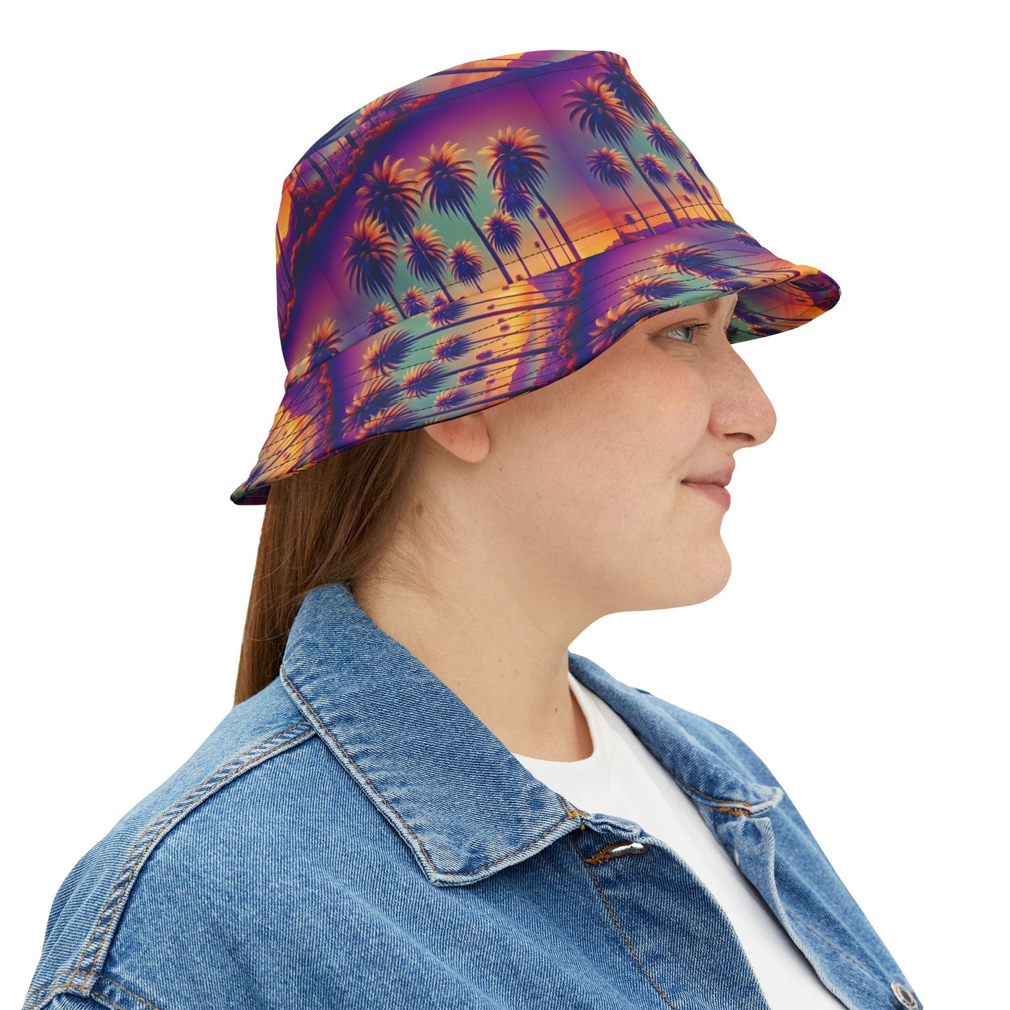 Tropical Polyester Bucket Hat, 2 Sizes - Sunset Palms
