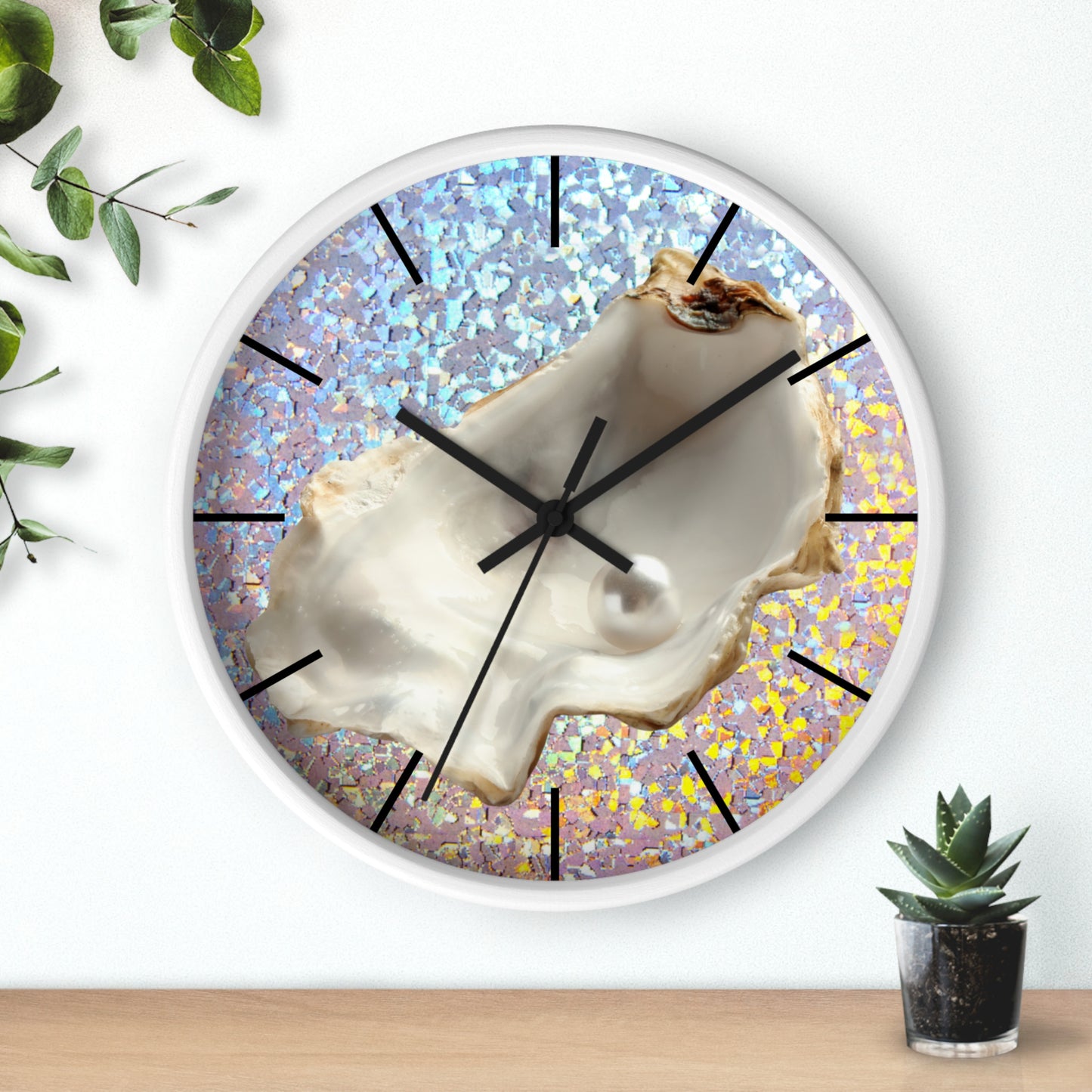 Wall Clock, Disco White Pearl Oyster, Hands/Base Variants