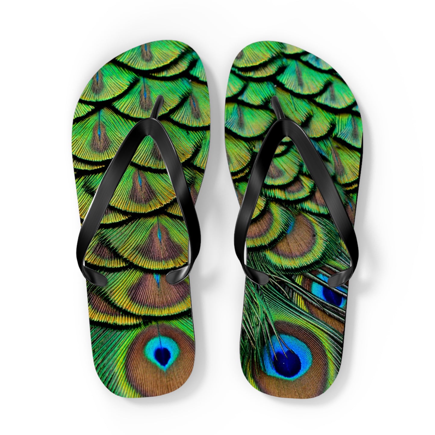 Flip Flops - Brilliant Green Peacock Feathers