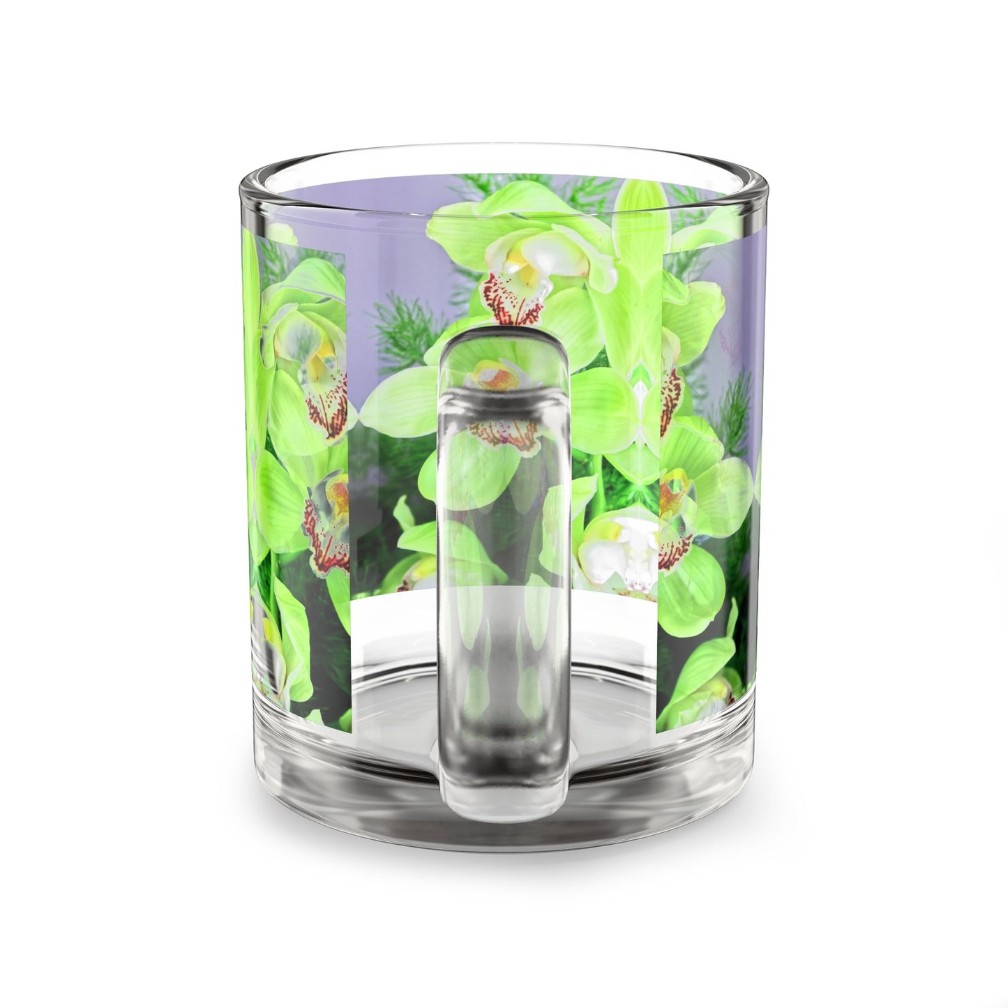 Kaleido Green Orchids Glass Mug - 10oz, Perfect for Flower Lovers