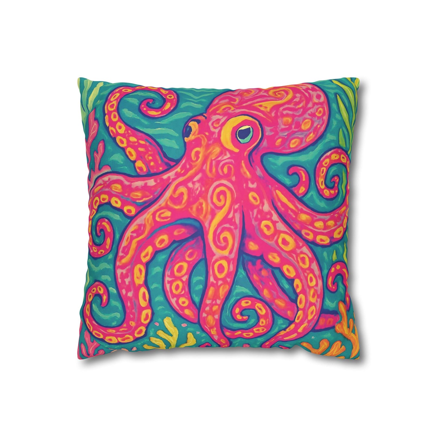 Faux Suede Square Pillowcase - Red Kraken Joe
