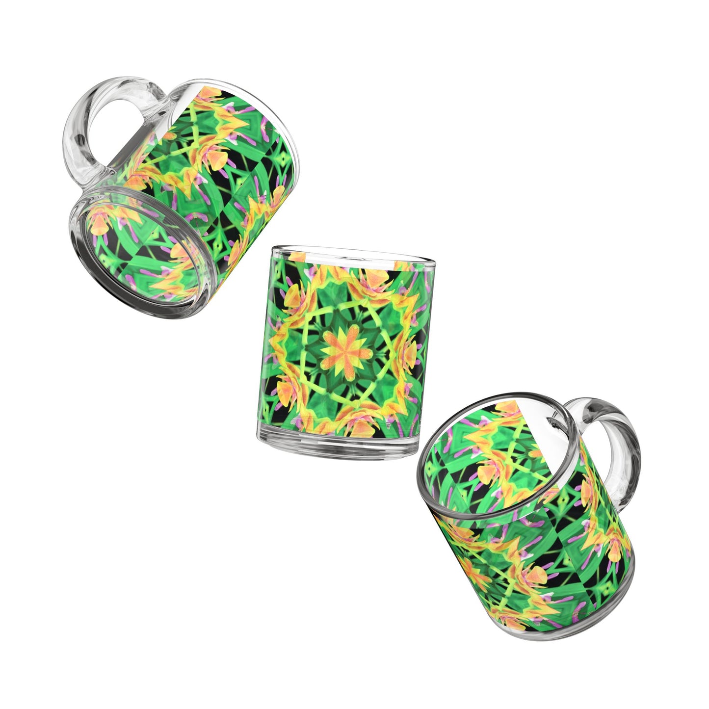 Tropical Glass Mug - 10oz Coffee Cup / Kaleido Orange Orchid