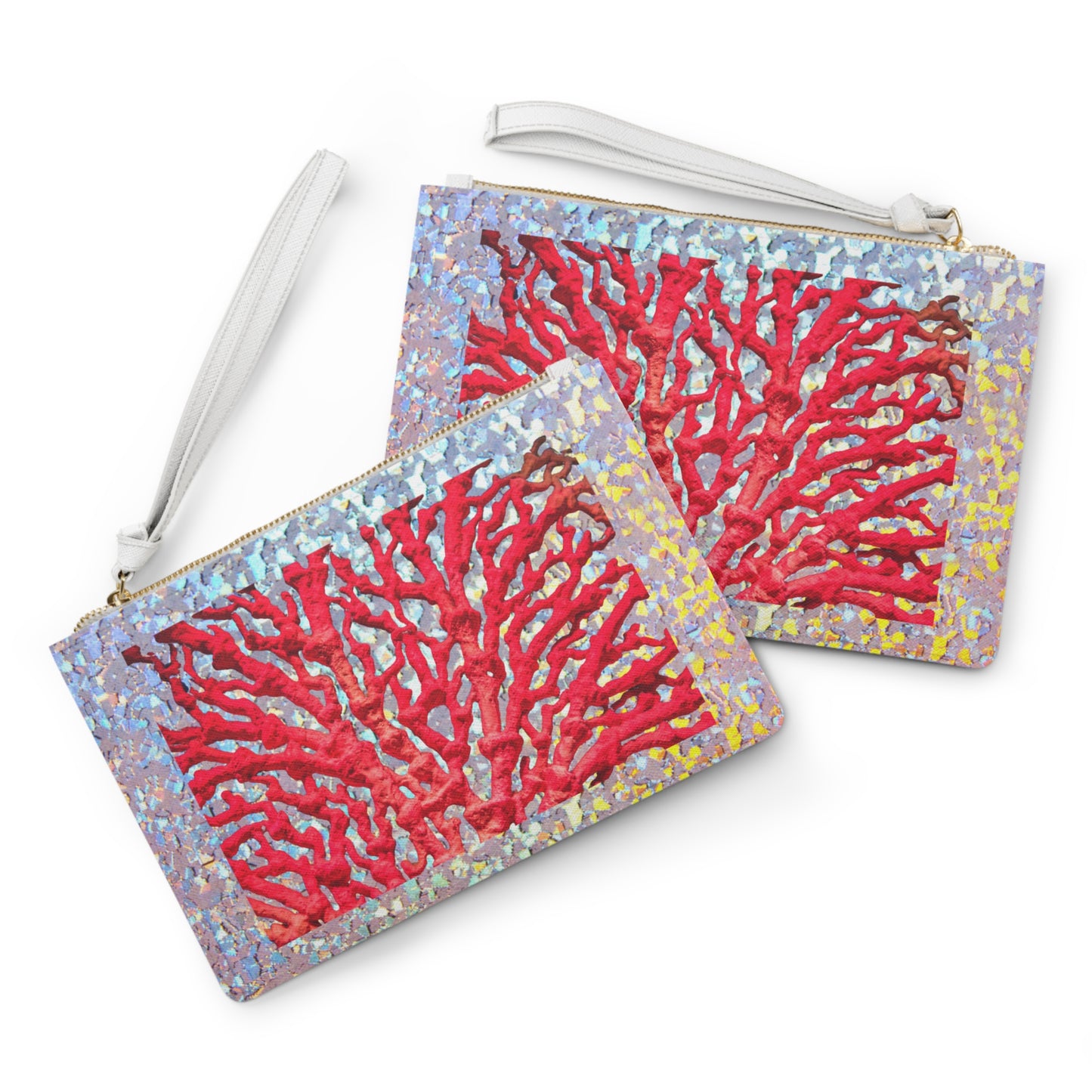 Tropical Faux Leather Clutch Bag - Perfect for Beach Adventures & Summer Vacations / Disco Red Coral Reef