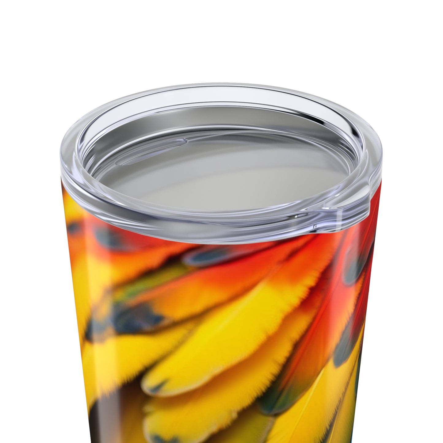 20oz Tropical Glossy Tumbler, Stainless Steel / Parrot Macaw Feathers