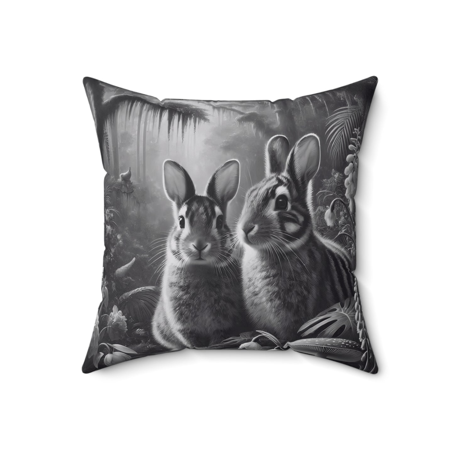 Decorative Pillow - Accent Cushion, 4 Sizes / Rainforest Sumatran Rabbits, Noir