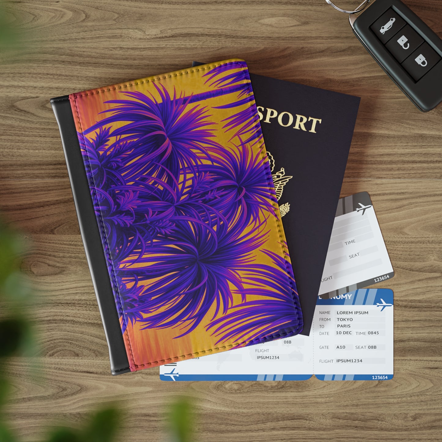 Tropical Passport Cover, Faux Leather - RFID blocking for travel security / Tiny Palm Island, Pop