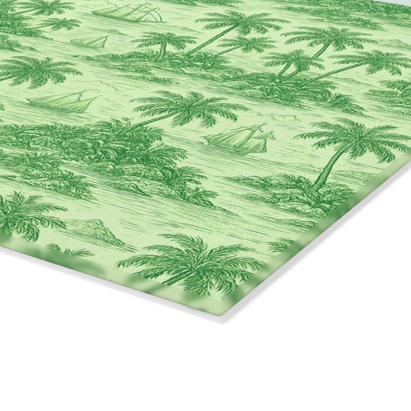 Glass Cutting Board, 2 sizes - Faraway Toile/Green
