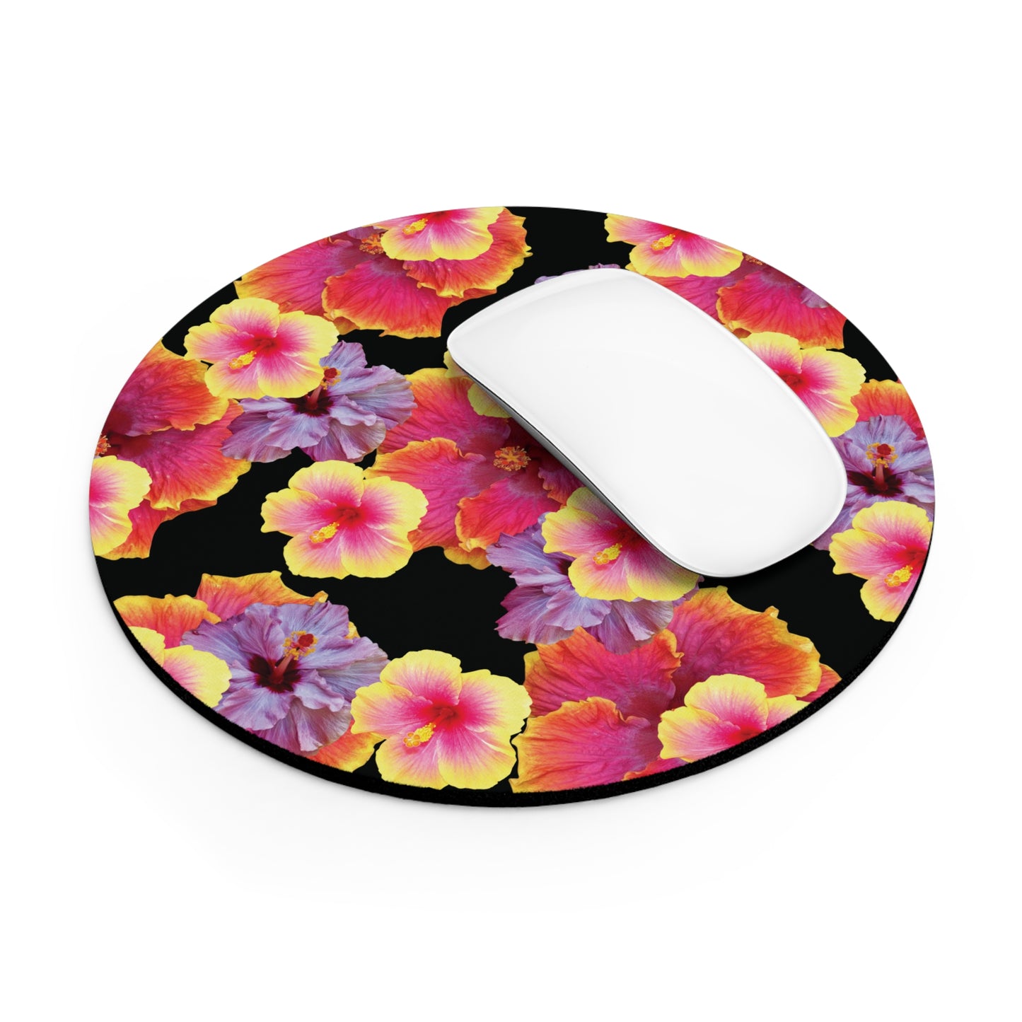 Tropical Mouse Pad, 2 Shapes - Floral Vibes for Home Office & Gamer / Hibiscua Mix, Black