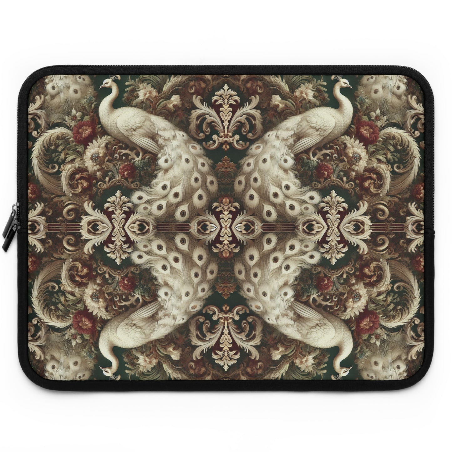 Tropical Laptop Sleeve, 5 Sizes - Perfect for Rainforest Lovers & Students / Kaleido White Peacocks