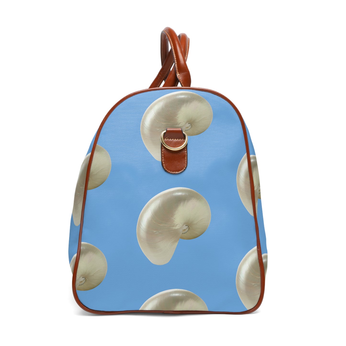 Tropical Waterproof Travel Bag - Perfect for Beach Getaways / Real White Nautilus Shells, Lt. Blue