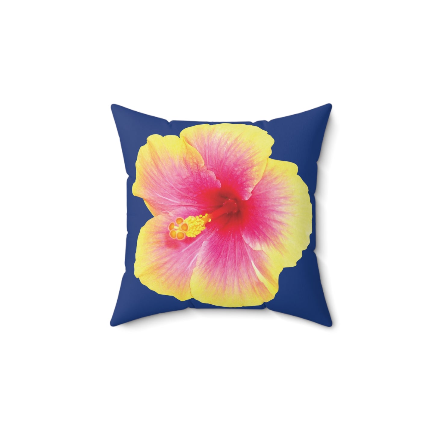 Decorative Pillow - Accent Cushion, 4 Sizes / Photo Yellow Hibiscus, Navy Blue