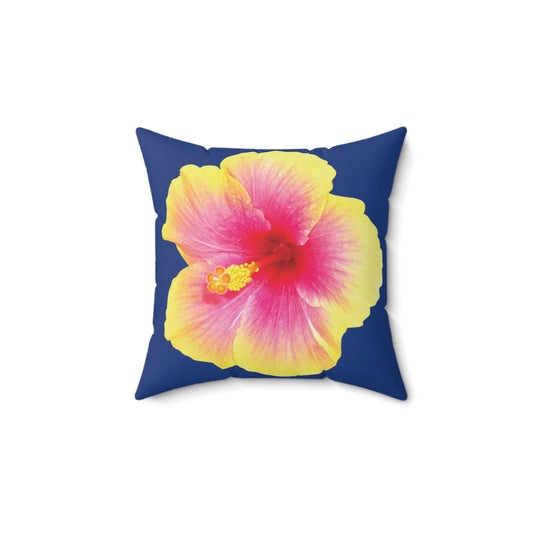 Decorative Pillow - Accent Cushion, 4 Sizes / Photo Yellow Hibiscus, Navy Blue