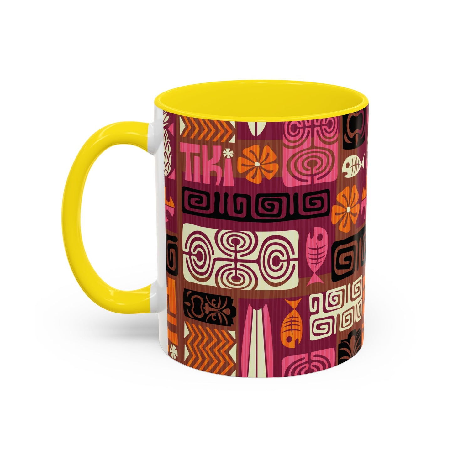 Accent Coffee Mug (11, 15oz), 8 Colors - Tiki Poster Pink/Orange