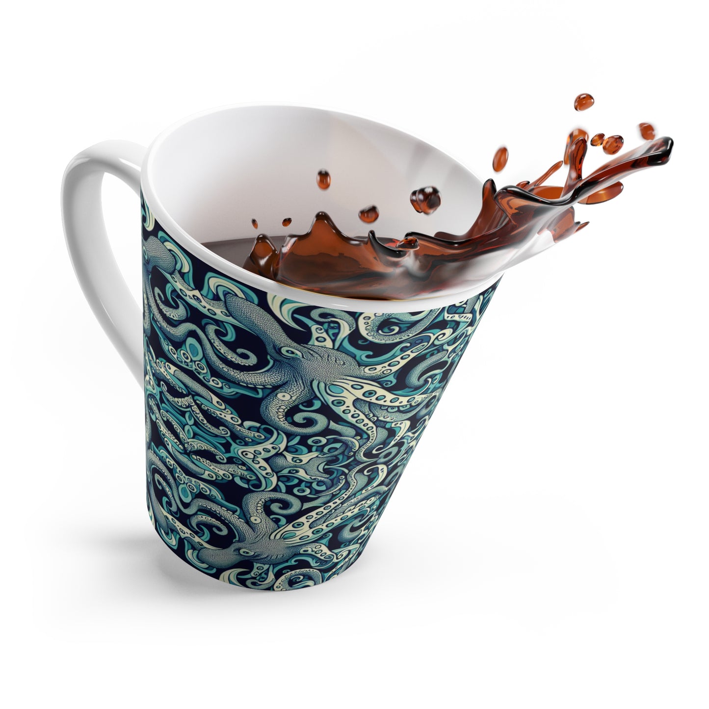 Latte White Mug - Twisted Aqua Octopus
