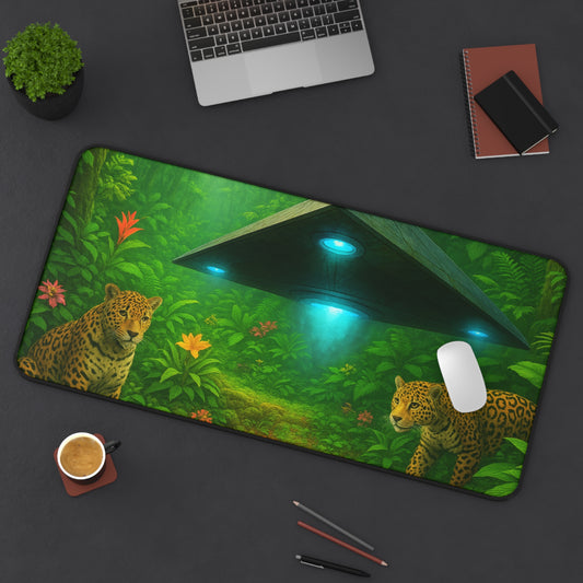 Tropical Mouse Pad/Desk Mat, 3 Sizes - Perfect for Home Office / Rainforest UFO and Jaguars