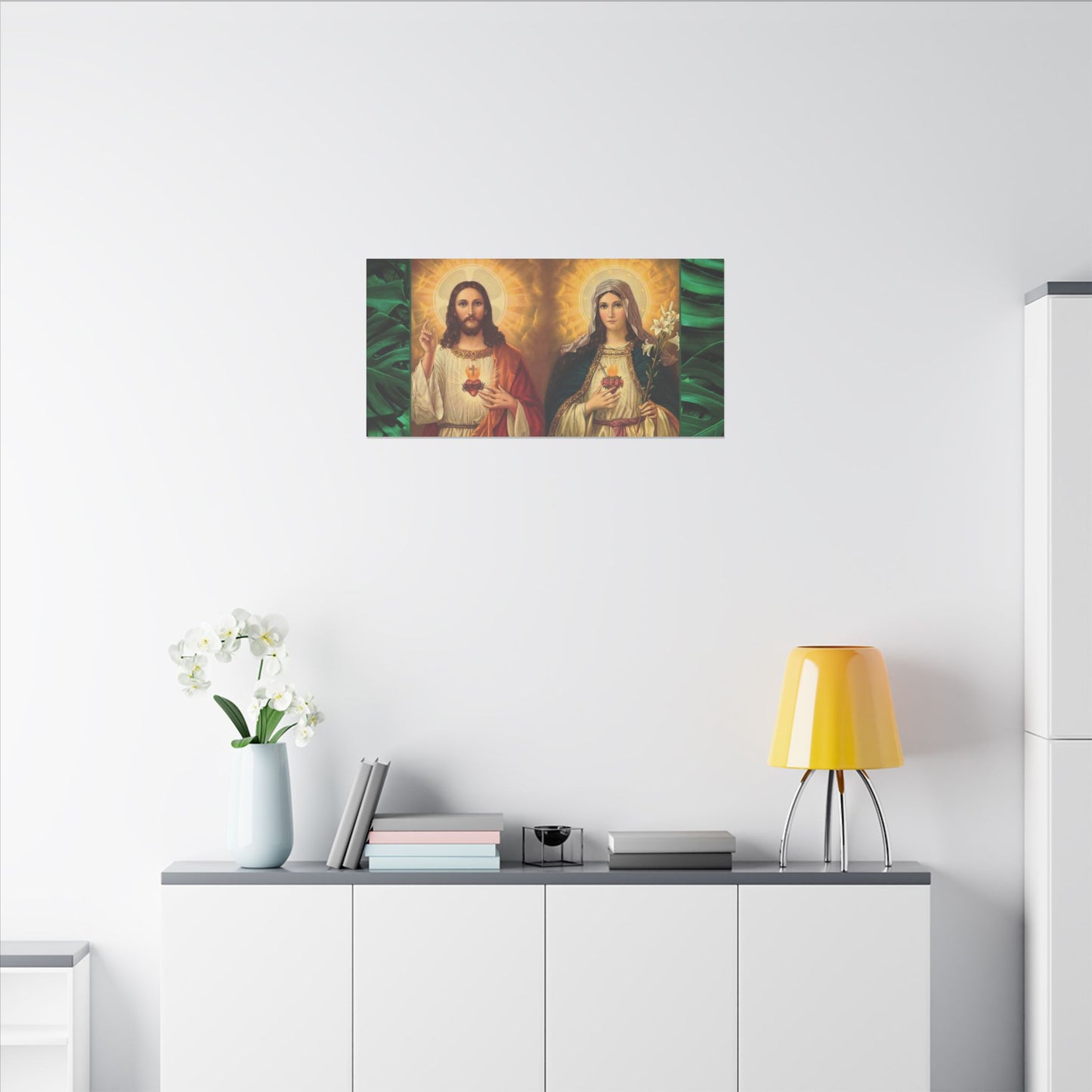 "Tropical Rainforest Jesus and Mary" Religious Canvas Artwork - Stretched Canvas Print / Byzantine Icons