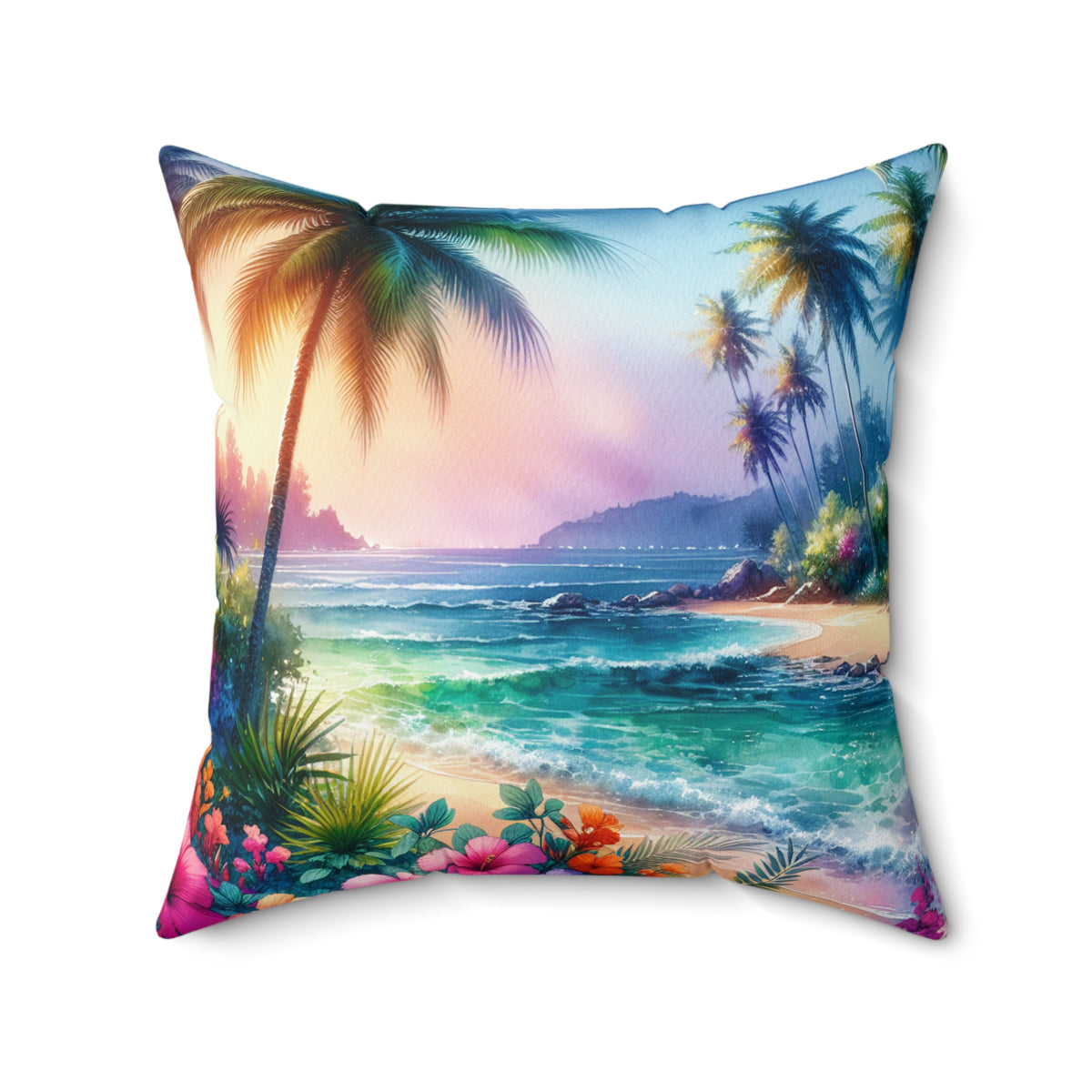 Tropical Pillow, 4 sizes - Colorful Spun Polyester Square Cushion / Bay of Peace