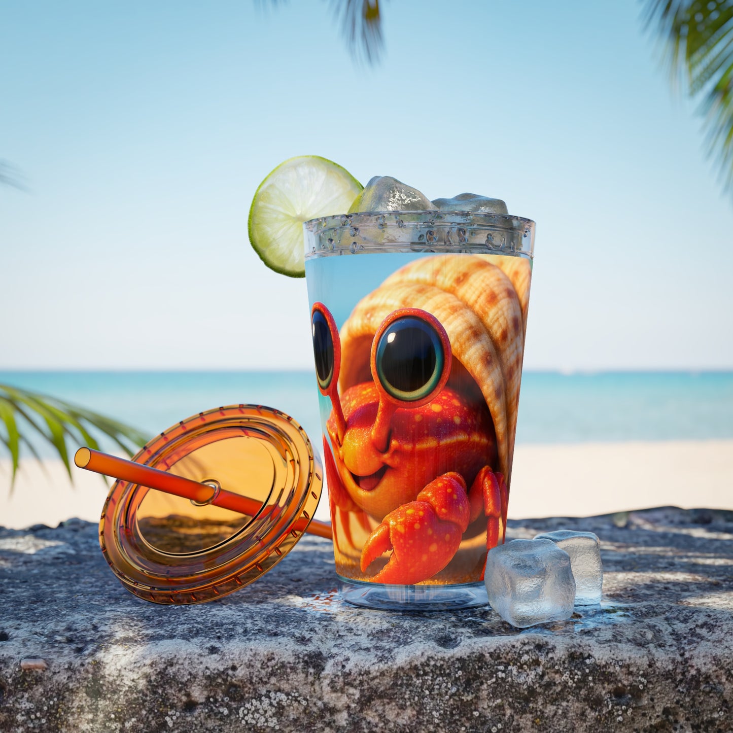 Tropical Tumbler with Straw | 16oz Colorful Travel Cup / Baby Hermit Crab