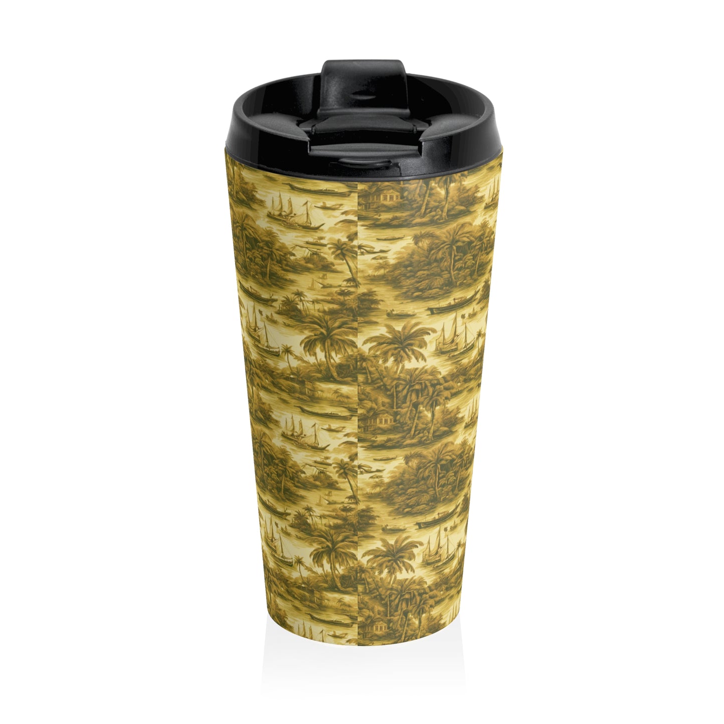15 oz. Stainless Steel Travel Mug / Tropi Trip Toile Gold