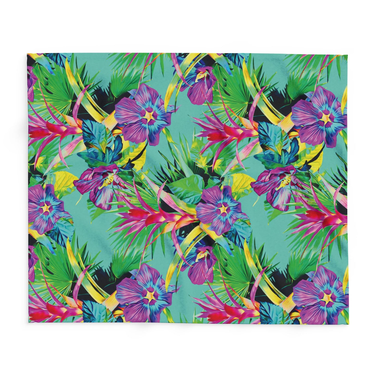 Turquoise Plant Palooza Fleece Blanket - Colorful Tropical Botanical Design