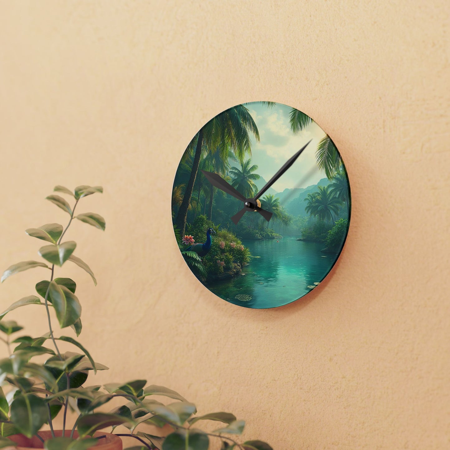 Acrylic Wall Clock, Resting Peacock