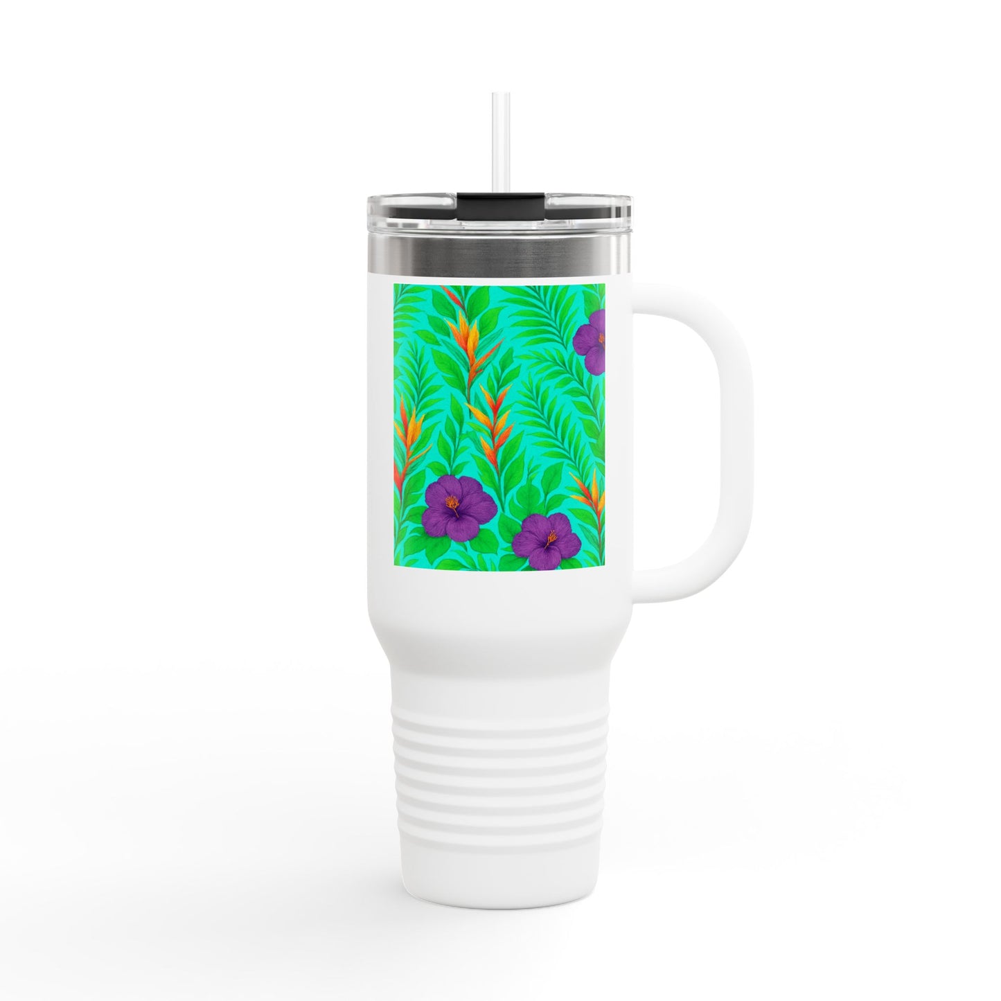 Midnight Flower Green Insulated Travel Mug - 40oz - Perfect for Outdoor Adventures