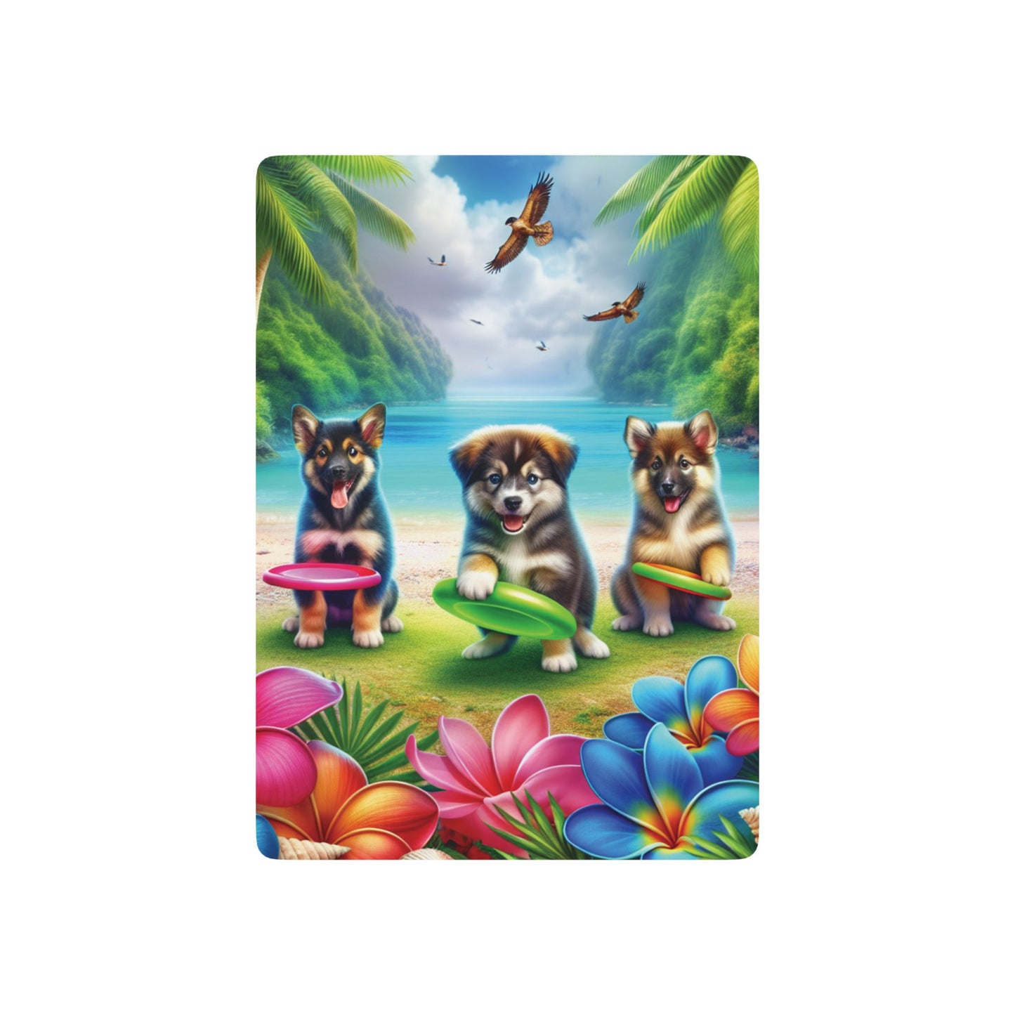 Poker Playing Cards - Puppies Playing Frisbee on Beach