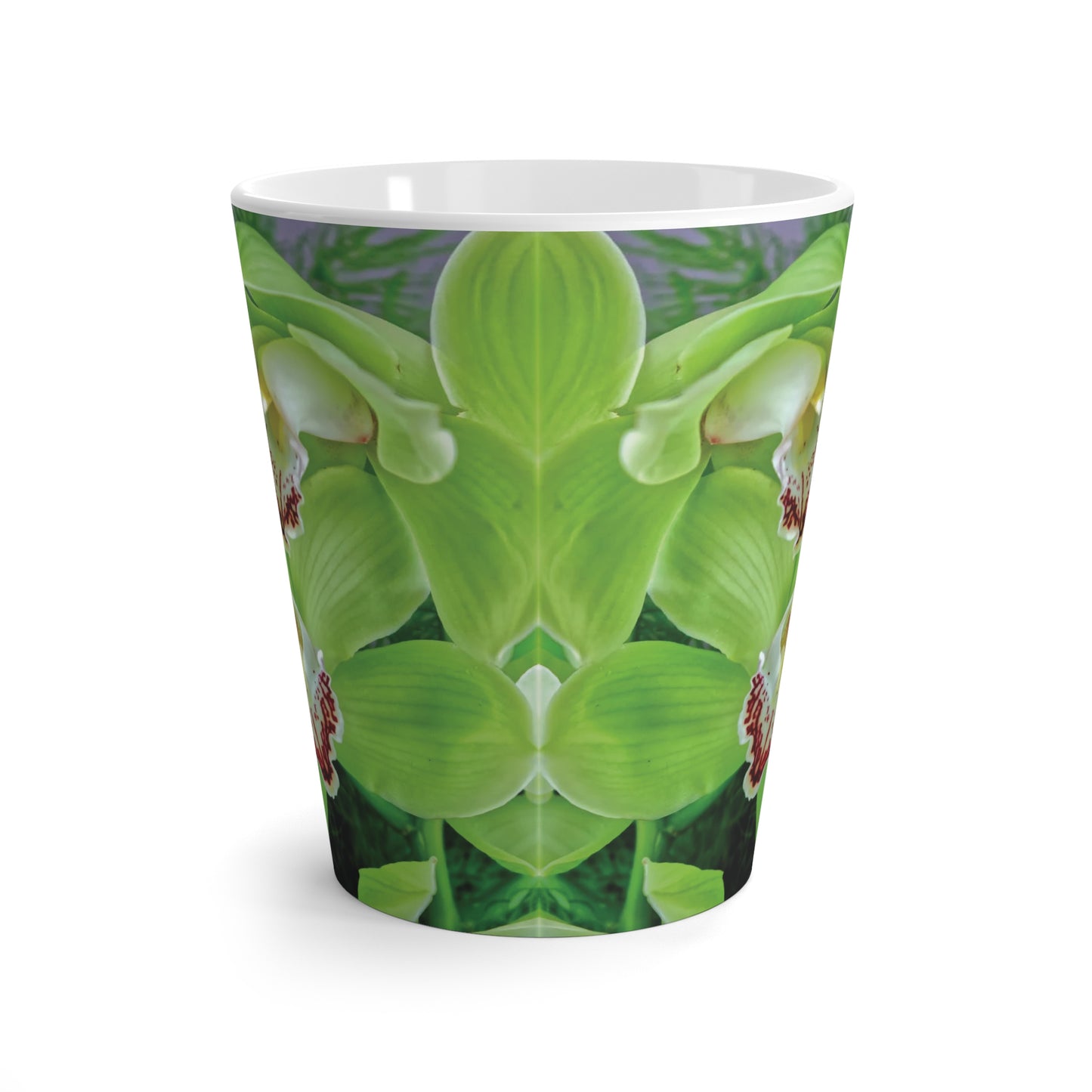 Latte White Mug - Kaleido Green Orchids