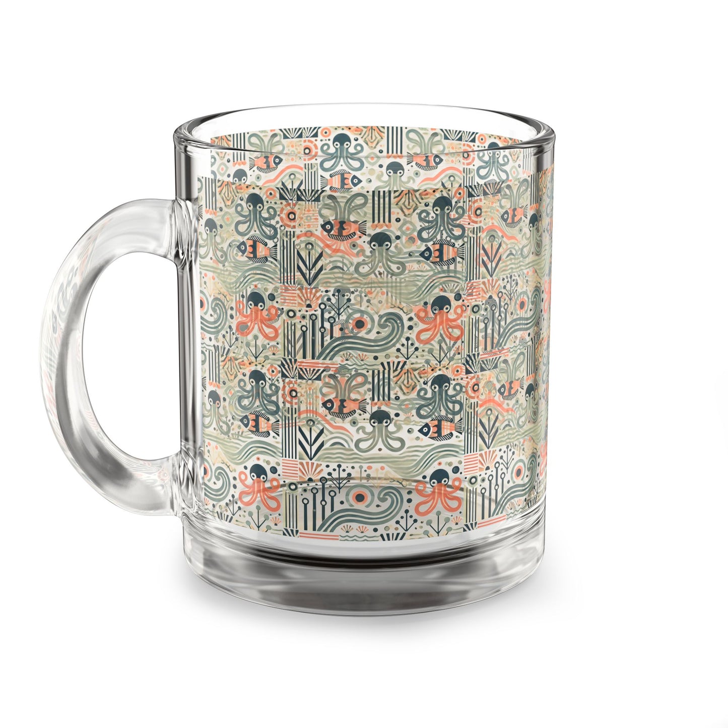 Tropical Glass Mug - 10oz Coffee Cup / Mid-Century Octopus