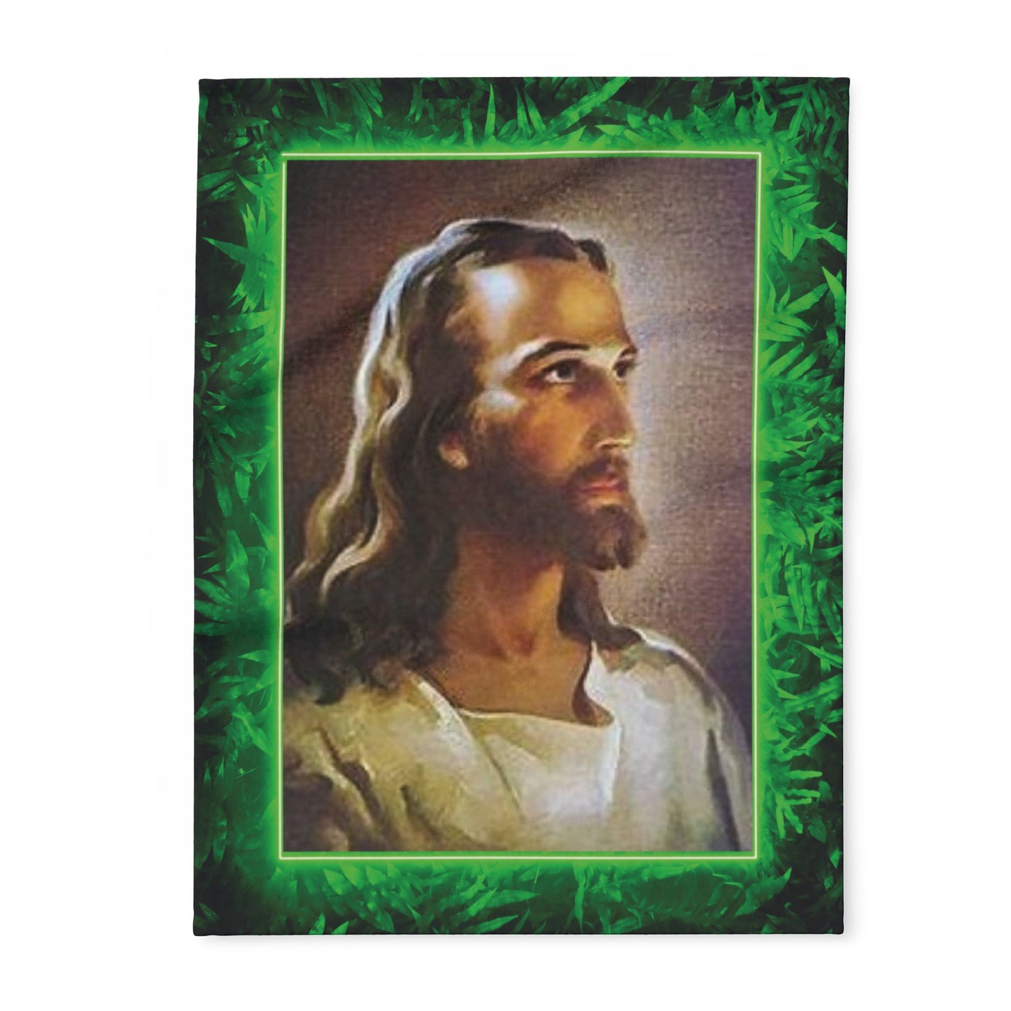 Head of Christ Religious Fleece Blanket - Colorful Tropical Glow Design