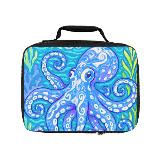 Octopus Kraken Joe/Blue Lunch Bag - Eco-Friendly Insulated Tote, Adult and Child Lunchbox / Perfect for Picnics, Beach Outings