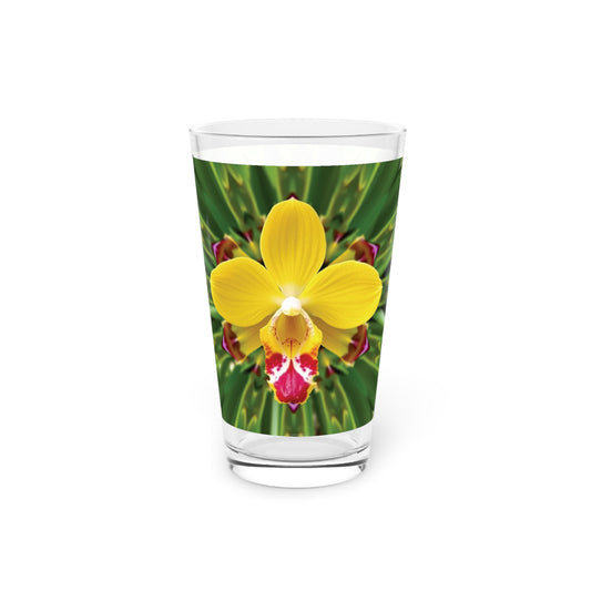 Pint Glass, 16oz - Yellow Orchid Kaleidoscope
