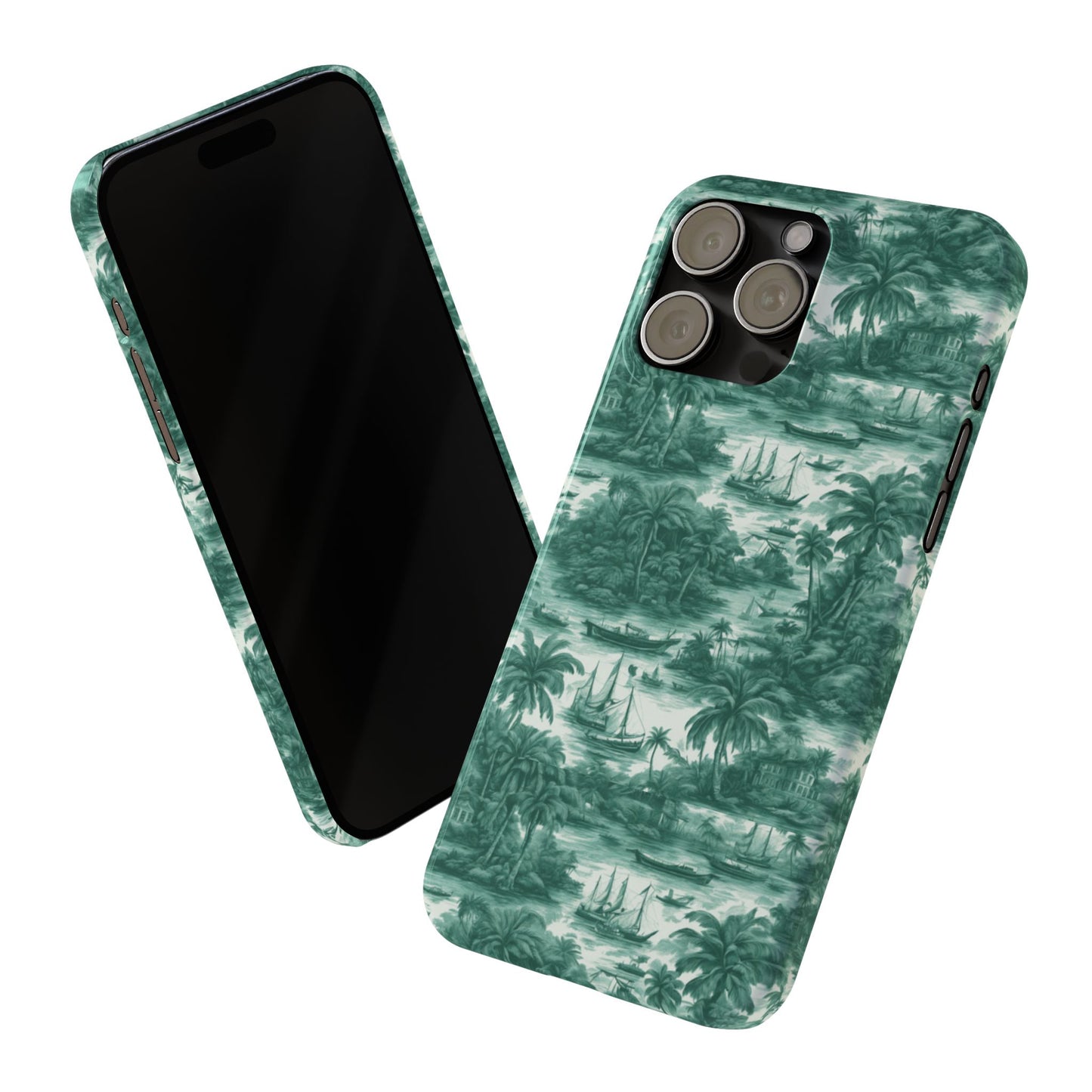 Slim Phone Cases - Tropical Toile #1, evergreen
