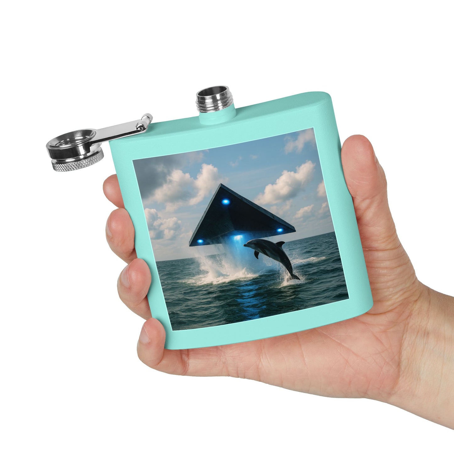 Tropical Stainless Steel 6 oz. Flask, Many Colors  – UFO and Dolphin