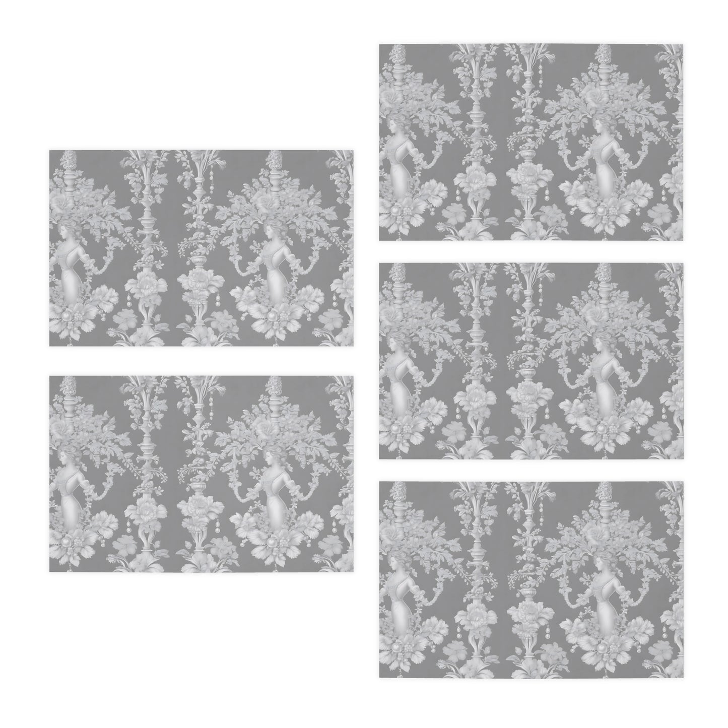 Elegant Greeting Cards | 5-Pack for All Occasions / Pearl Lady Toile, slate