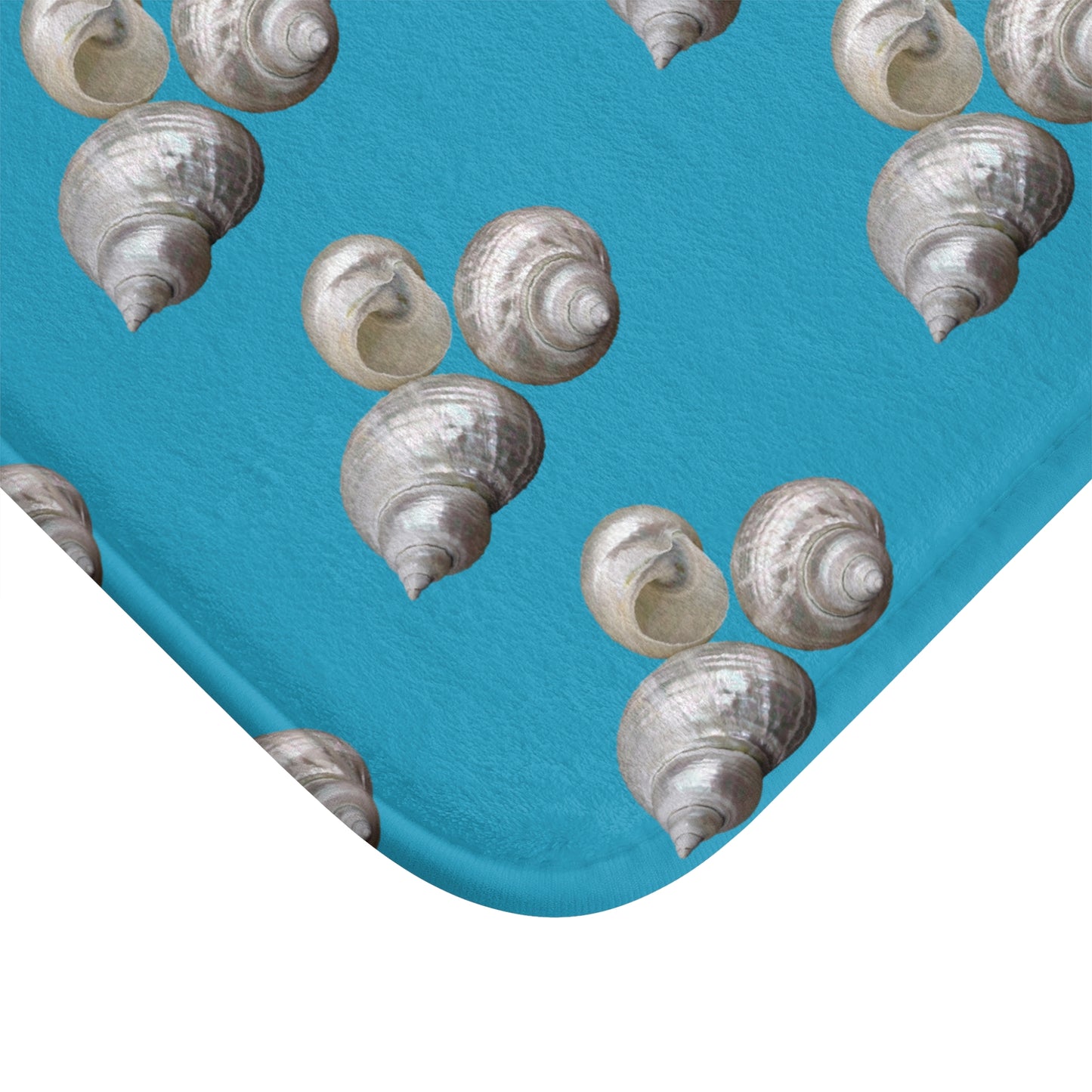 White Nautilus Shell/Turquoise Bath Mat, 2 Sizes - Tropical Vibes for Home Decor