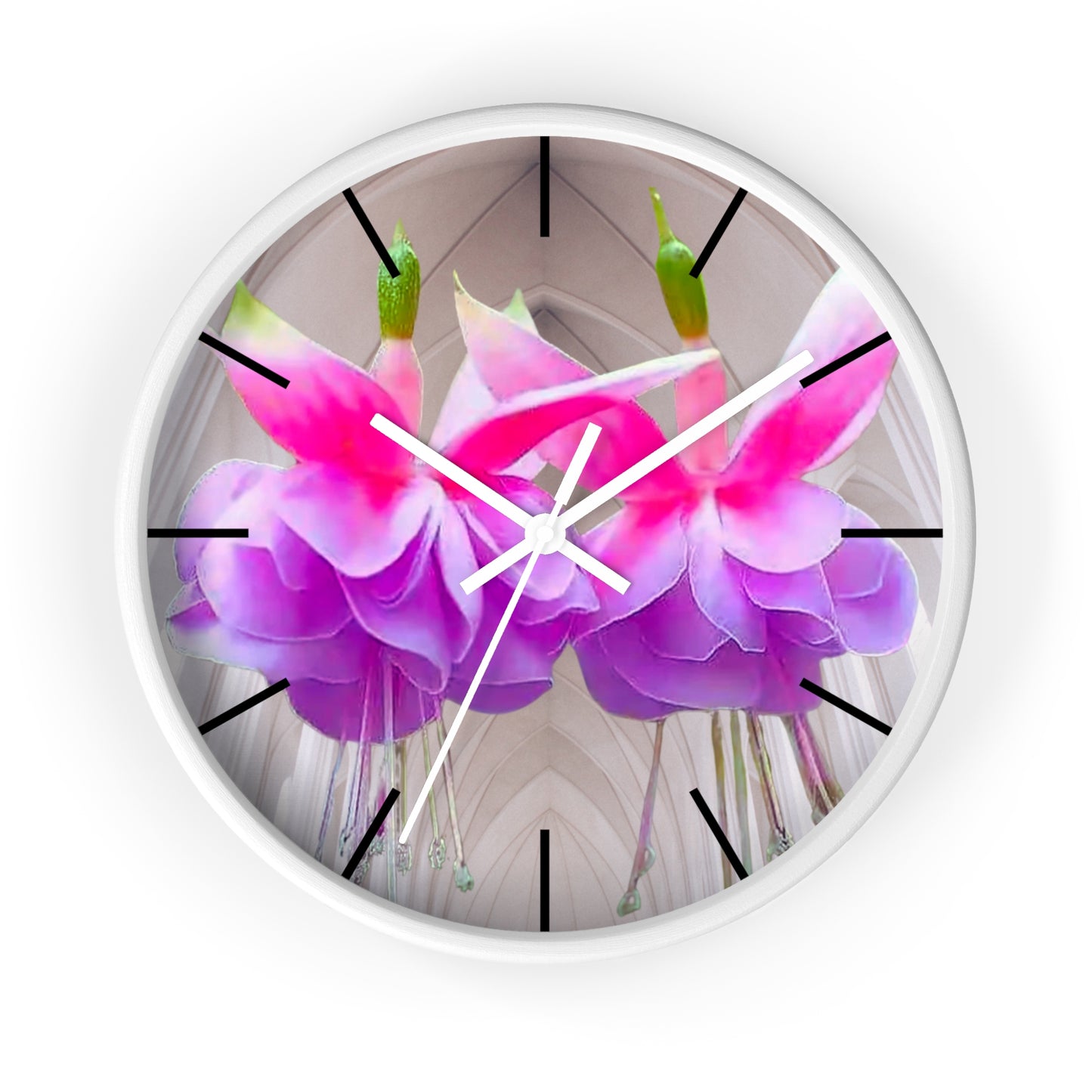 Wall Clock, Two Pink Fuchsias / Gothic, Hands/Base Variants