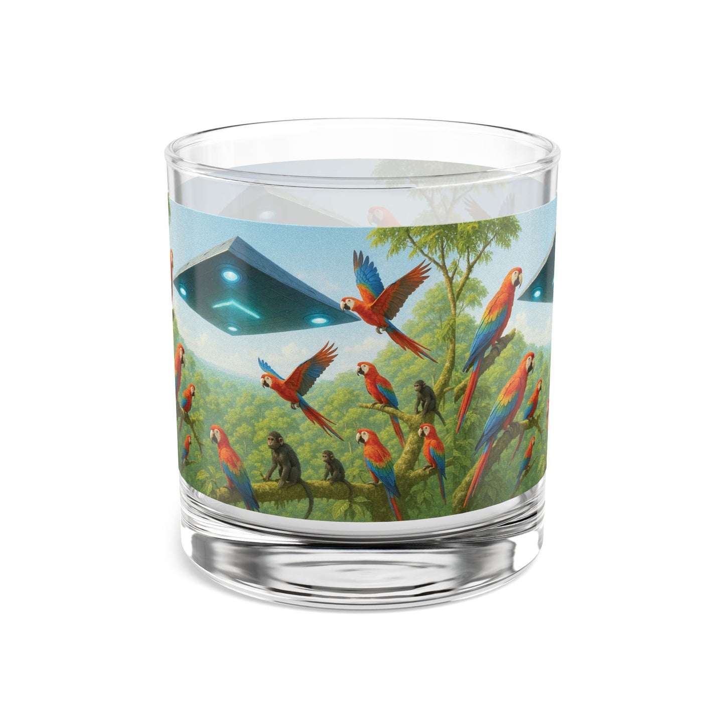 UFO and Macaws Rocks Glass - 10oz Colorful Island Design