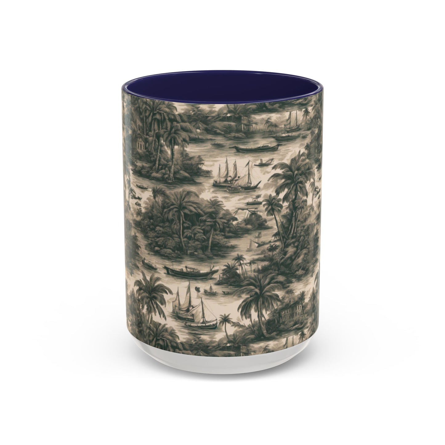 Accent Coffee Mug (11, 15oz), 8 Colors - Tropical Toile #1, black