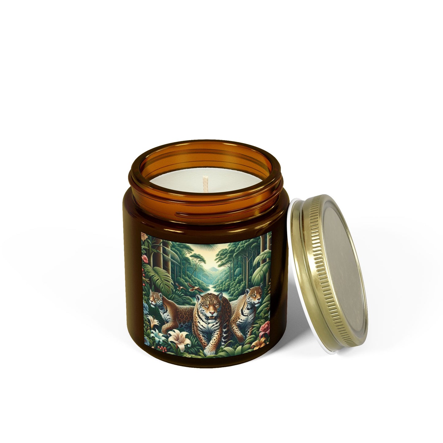 Tropical Jungle Jaguars Scented Candles - Coconut Apricot Wax (4oz, 9oz)